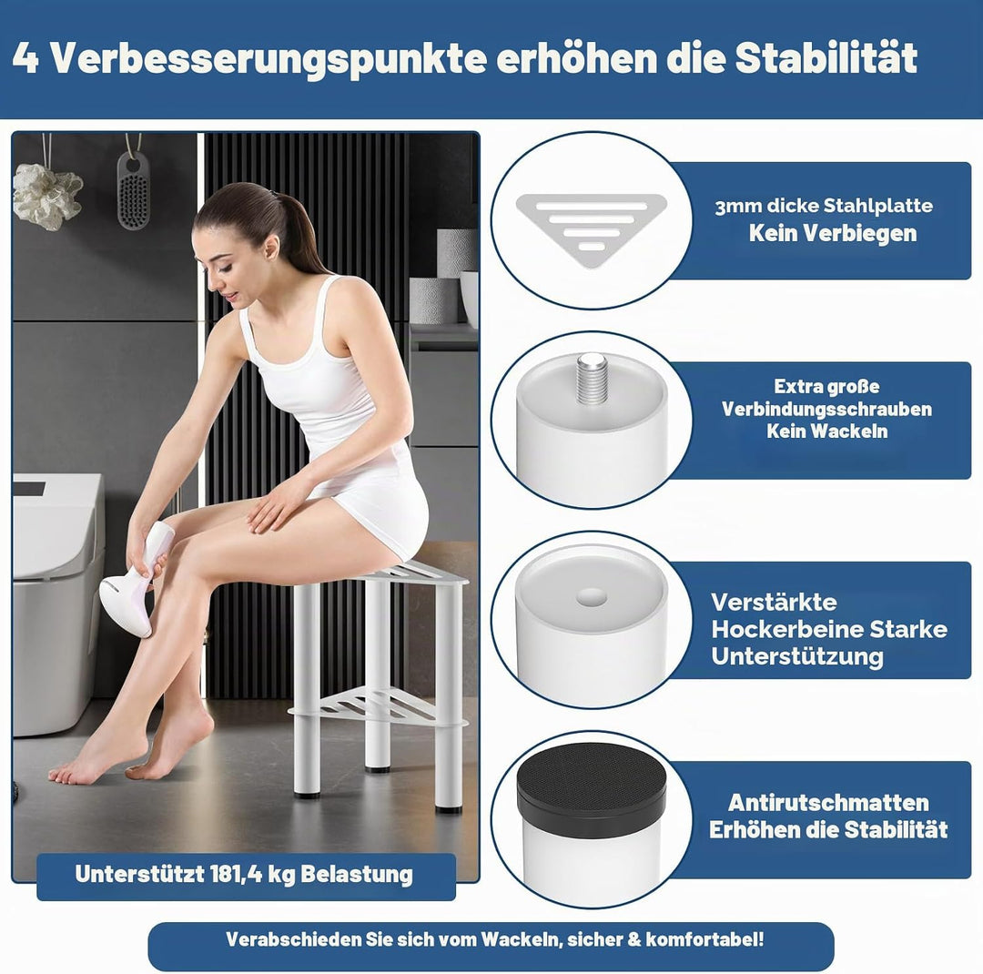 Rostfreier-Eck-Duschfusshocker, Duschfussstützenbank mit Ablagefach für Innendusche, 36CM Höhe, 350K