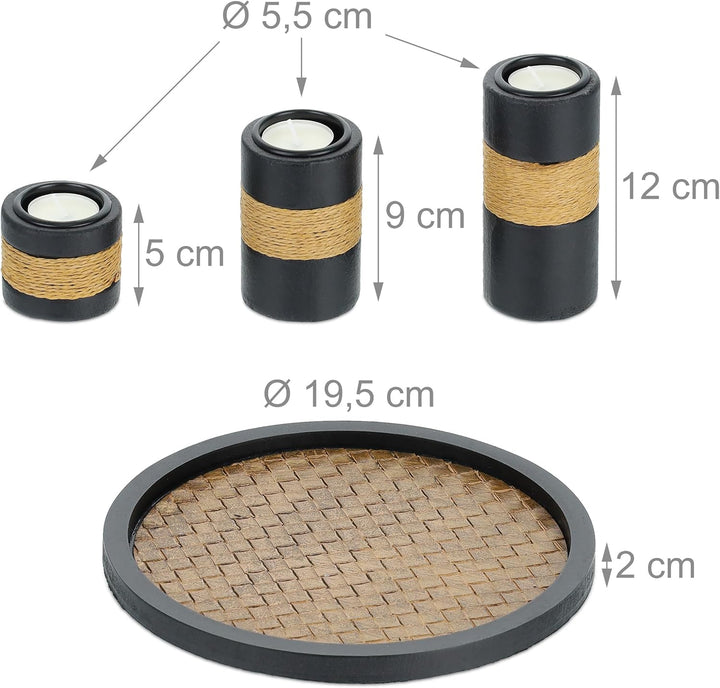 Relaxdays Teelichthalter Set mit Tablett & Steinen, Ø 19,5 cm, Tischdeko Wohn- & Esszimmer, Kerzenha