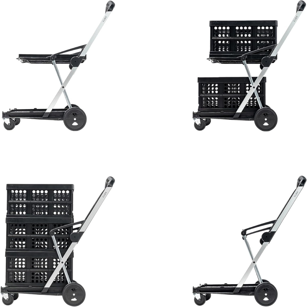 CLAX® persönlicher und hygienischer Einkaufswagen | Klappwagen | Trolley | inklusive Klappbox | schw