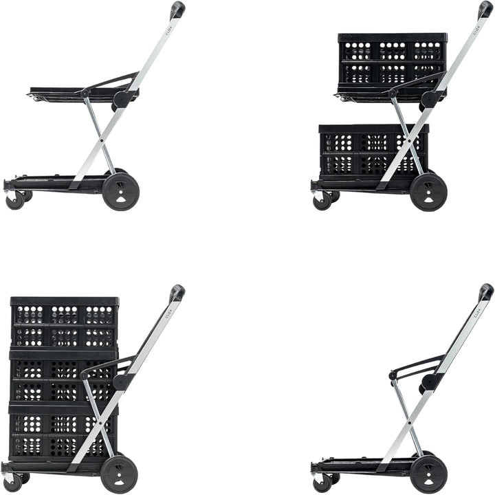 CLAX® persönlicher und hygienischer Einkaufswagen | Klappwagen | Trolley | inklusive Klappbox | schw