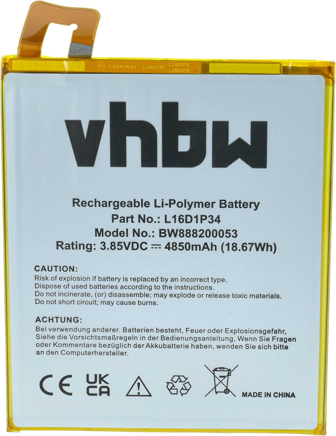 vhbw Akku kompatibel mit Lenovo Tab 4 8 Plus TB-8704X, 8 TB-8504F, 8 TB-8504X Tablet Pad (4850mAh, 3