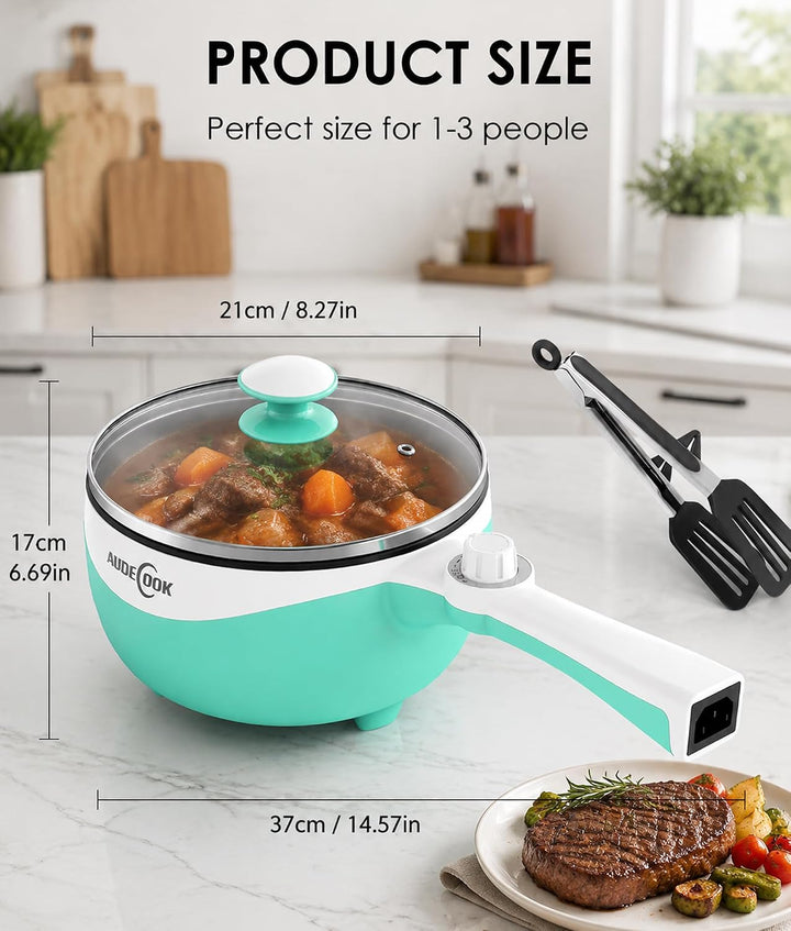 Audecook Electric Pot, 1.7L Elektrische Bratpfanne Travel Portable Pot, Mini Electric Skillet for Do