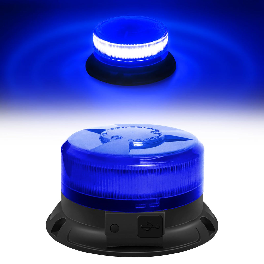 Dinfu Blaulicht akku LED Rundumleuchte blau batterie Blitzleuchten Magnetfuss 9 Blinkend Leuchtmodi
