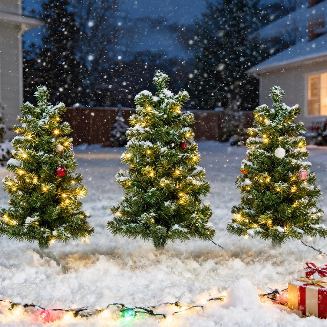 SALCAR 3er-Set Künstlicher Weihnachtsbaum 60cm mit Beleuchtung – PVC Tannenzweige mit Erdspiess, ide