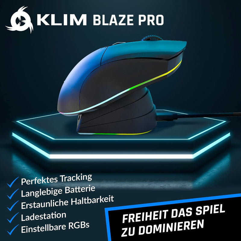 KLIM Blaze Pro Wiederaufladbare kabellose Maus - NEU 2023 - Gaming Maus mit RGB und Ladestation - Ho