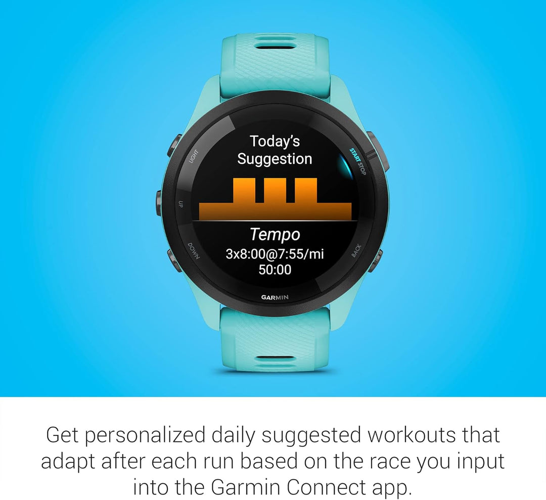 Garmin Forerunner 265 Running Smartwatch für Unisex, 46 mm Grösse, Aqua/Schwarz