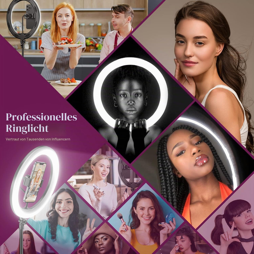 UPhitnis 12 Zoll Ringlicht mit Stativ Handy, Ringlicht mit 63 Zoll Stativ Selfie Ringleuchte mit 3 F