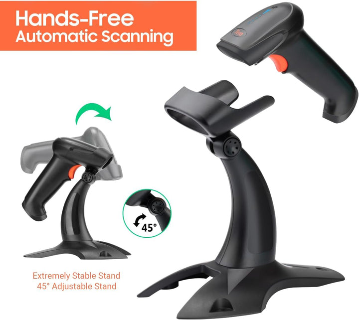 Tera Pro kabelloser 2D-Barcode-Scanner, Bluetooth, QR-Code-Leser mit Ständer, 2.200 mAh, schnelles u