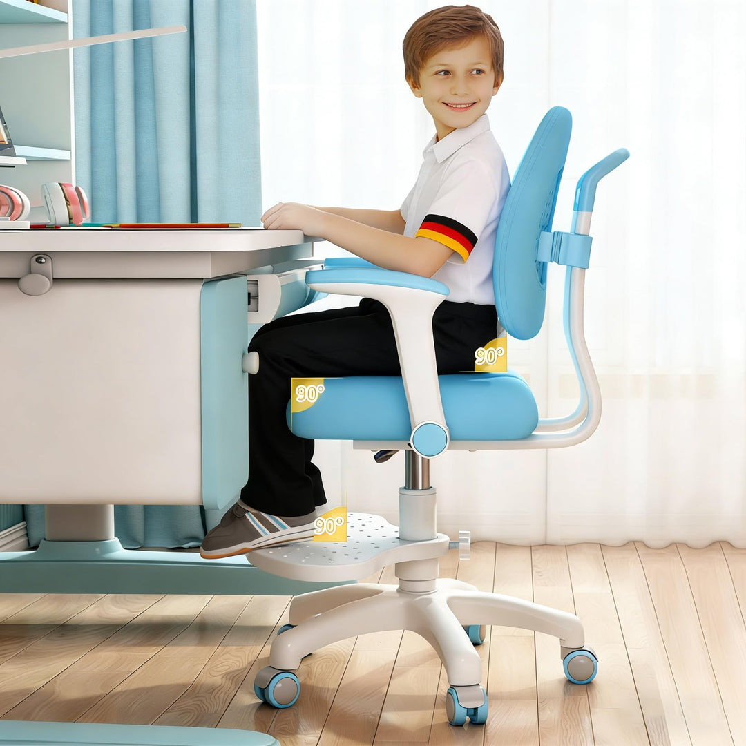 Kinder Schreibtischstuhl mit 360° Rädern, höhen- und tiefenverstellbar, ergonomisch Stabiler Lernstu