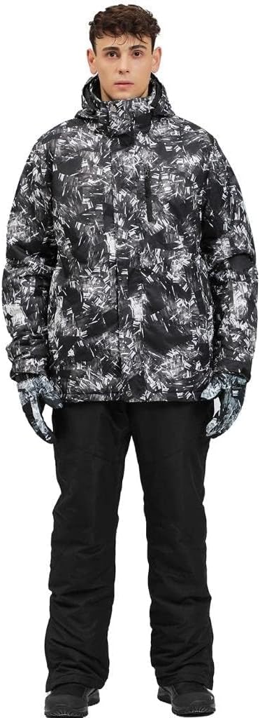 ALSOGO Herren Ski Jacke und Hosen Set Ski Anzug Winter Wasserdicht Winddicht Kapuze Schneemantel 2-S