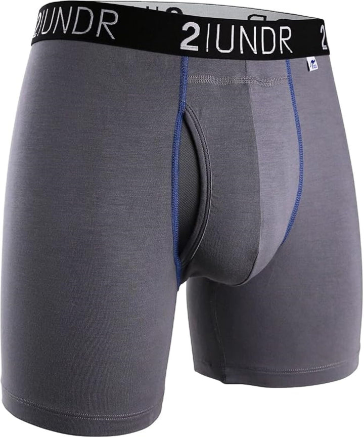2UNDR Herren-Boxershorts Swingshift. S Grau / Blau, S Grau / Blau
