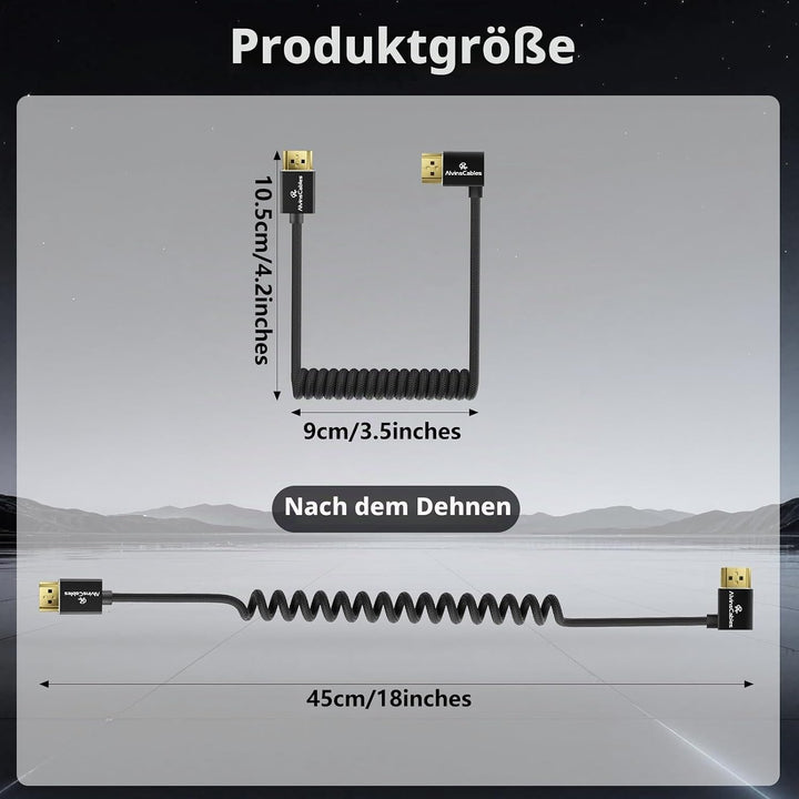 Alvin's Cables Ultra HD 8K HDMI 2.1 Spiralkabel geflochten HDMI Kabel für Atomos Ninja V, Portkeys B
