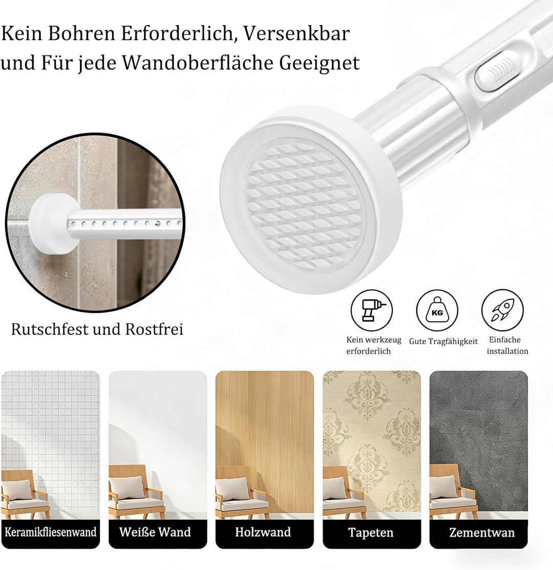 Gardinenstange ohne Bohren 300-400cm, Ø32mm Weiss Multifunktionale Vorhangstange zum Einklemmen - Au