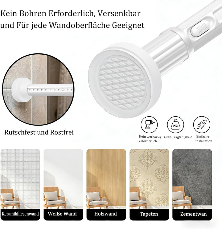 Gardinenstange ohne Bohren 300-400cm, Ø32mm Weiss Multifunktionale Vorhangstange zum Einklemmen - Au