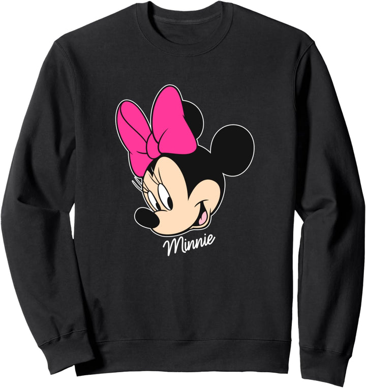 Disney Minnie Mouse Big Face Smile Pink Bow Sweatshirt