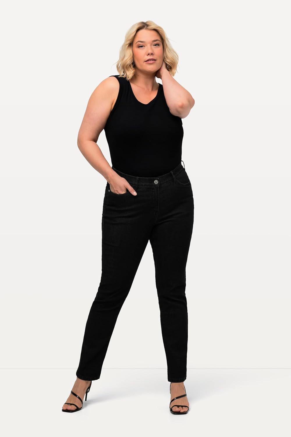 Ulla Popken Damen Basic-Shirt, Rundhals T-Shirt (1er Pack) 23 Schwarz, 23 Schwarz