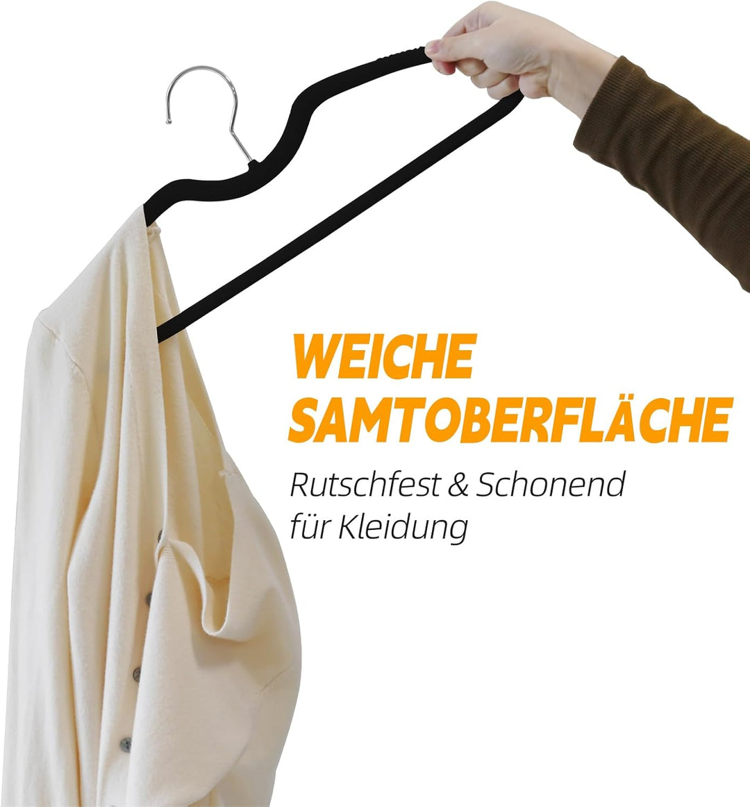 Samt-Kleiderbügel, kurzer Hals, rutschfest, schmal, mit 360° drehbarem Haken, platzsparende Kleiderb