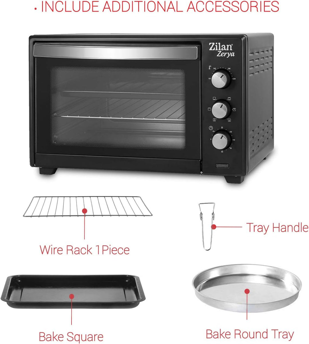 Zilan Elektrischer Konvektionsofen, Zerya, 45 l, multifunktional, programmierbar, 230 °, Timer 60 Mi
