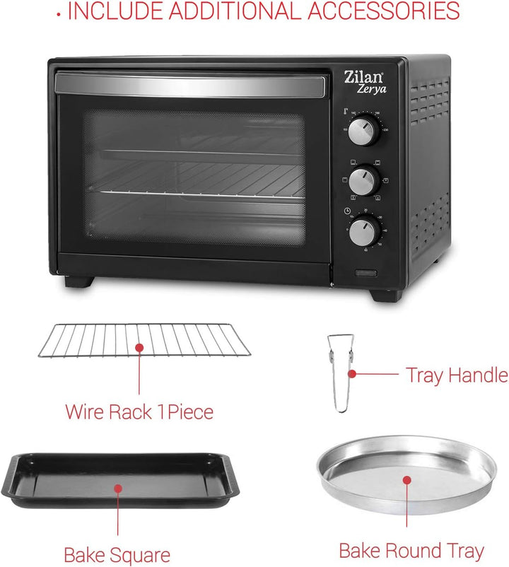 Zilan Elektrischer Konvektionsofen, Zerya, 45 l, multifunktional, programmierbar, 230 °, Timer 60 Mi