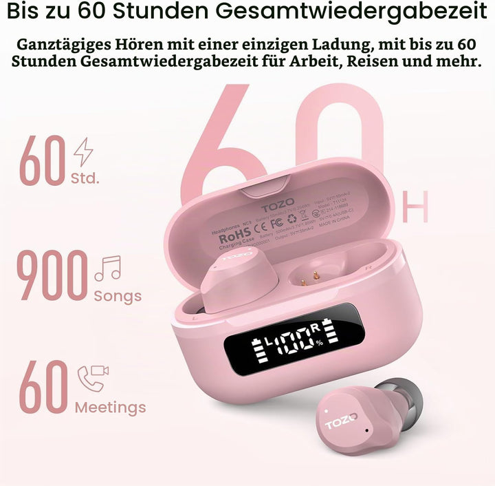 TOZO NC9 In Ear Kopfhörer Kabellos Bluetooth 5.3 mit Hybrid Active Noise Cancelling, 6 Mikrofone für