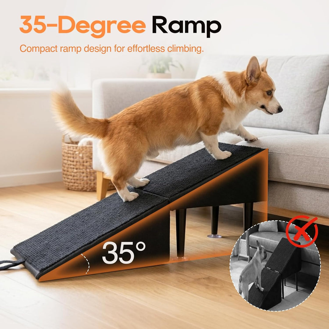 Hundetreppe Klappbar, 2-in-1 Hunderampe & Hocker für Bett und Sofa, 36x36x28cm, mit Saugnapfhalterun