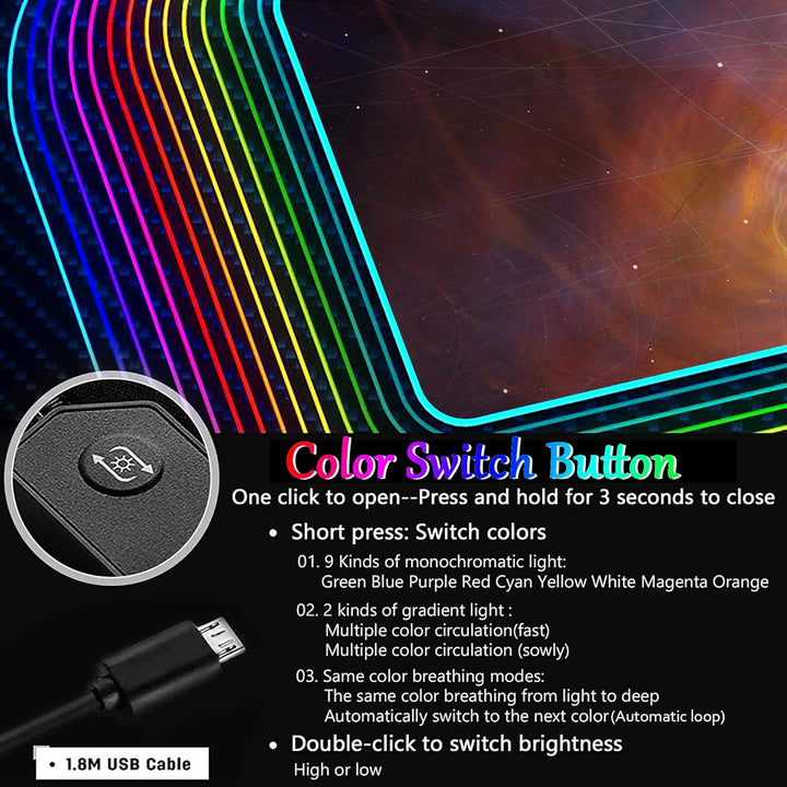 DORRISO Neu Gaming Mauspad Grosses RGB 900x400x3 mm XXL LED Schreibtischunterlage Wasserdicht Anti R