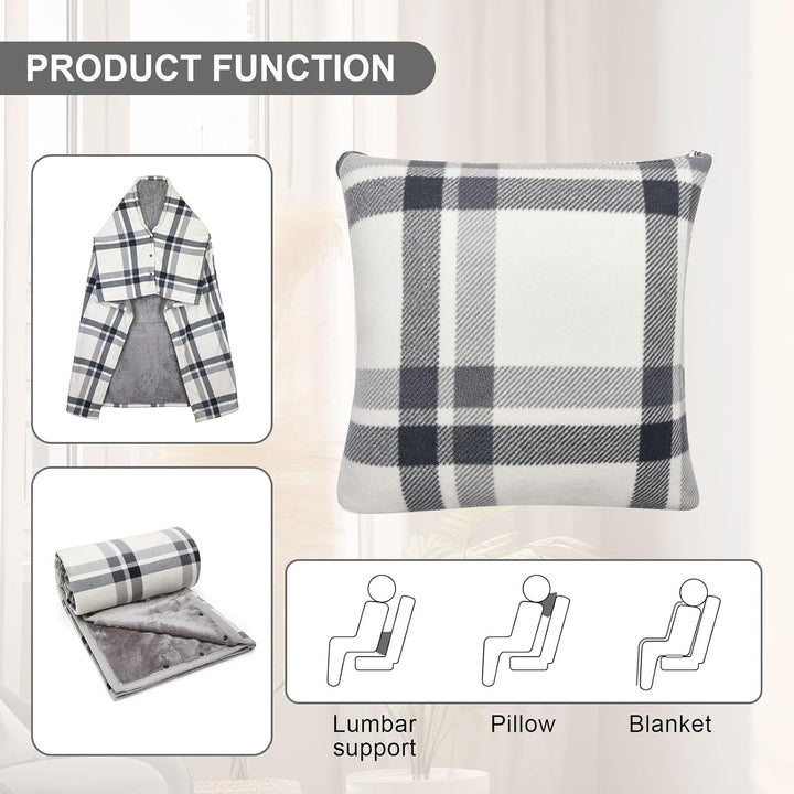 SIVENKE Tragbare Decke Kompaktes Kissen 2-in-1-Schossdecke Damen Poncho Fleece mit Knopf Karierte Ta