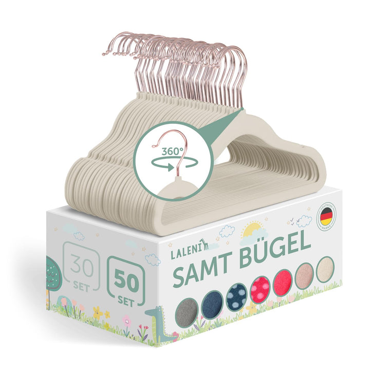 Laleni Kinderkleiderbügel 50 Stück mit Samtbezug - platzsparende Kleiderbügel Kinder - 360° drehbare