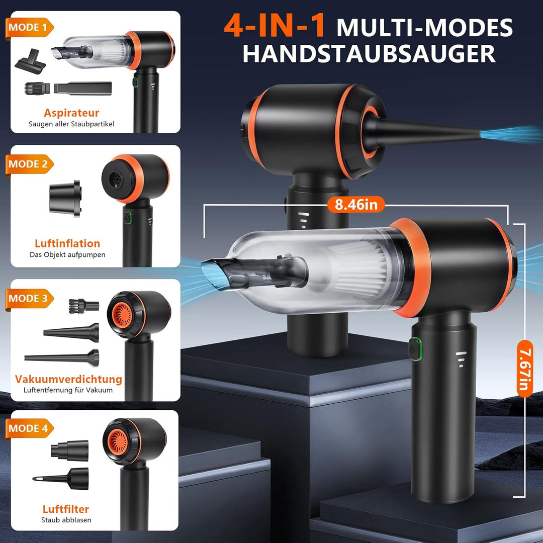 Handstaubsauger Akku,22000pa Autostaubsauger Kabellos 4-in-1 Mini Staubsauger,Auto Staubsaug Starke