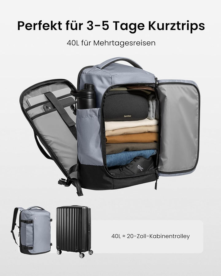 tomtoc 40L Reiserucksack, TSA-freundlicher Handgepäck Rucksack, Wasserdichter Rucksack Handgepäck Fl