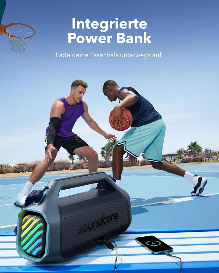 soundcore by Anker Boom 2 Plus, Outdoor Lautsprecher, 140W, 2+2 Stereoklang | BassUp 2.0, 20h, 30W S