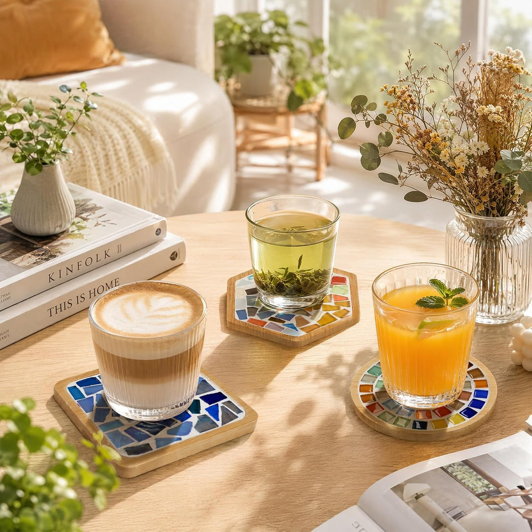 MOVATEK DIY Mosaik Untersetzer Bastelset für Erwachsene – 6 Stück Glas-Mosaik Untersetzer zum Selbst