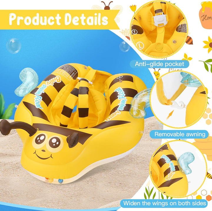 ROCKY&CHAO Schwimmring Baby mit UPF50+ Sonnenschutzdach Aufblasbare Schwimmhilfe Verstellbarer Siche
