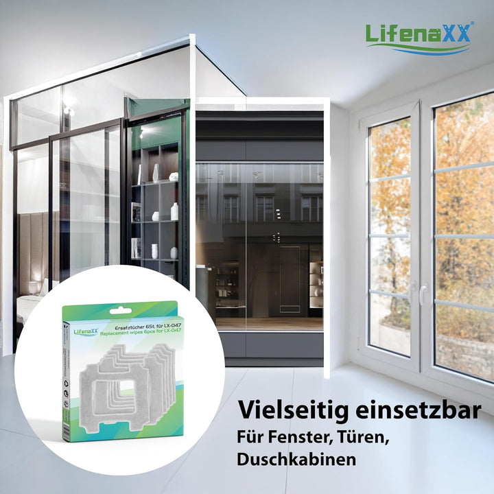 Lifenaxx Ersatz-Wischtücher (6 Stück) für LX-047 Fensterreinigungsroboter – Original Mikrofaser-Rein