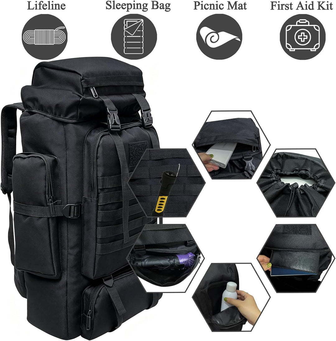 80L Camping-Wanderrucksack, 80 Liter Grosser Survival-Jagdrucksack Herren, wasserdichter taktischer