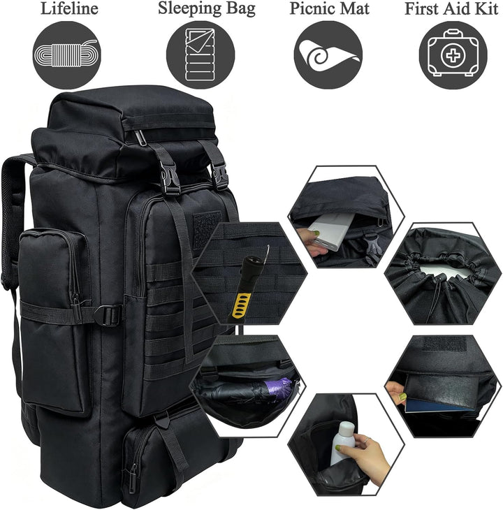80L Camping-Wanderrucksack, 80 Liter Grosser Survival-Jagdrucksack Herren, wasserdichter taktischer