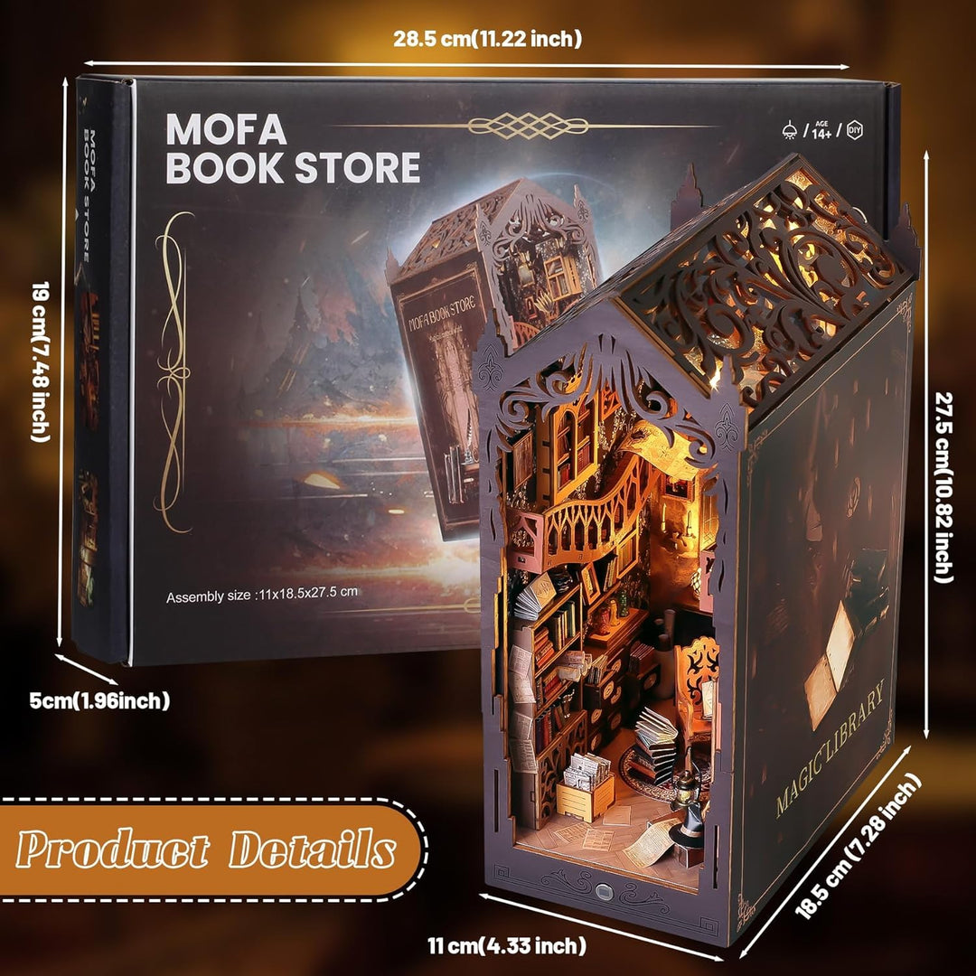 DIY Book Nook Kit, Puppenhäuser Miniatur Haus Kit mit Staubschutzhülle LED-Licht 3D Puzzle Aus Holz