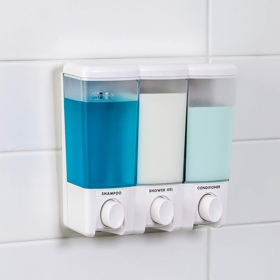 Better Living Products 72350 Clear Choice Duschspender mit 3 Kammern, Weiss Three Chamber Weiss, Thr