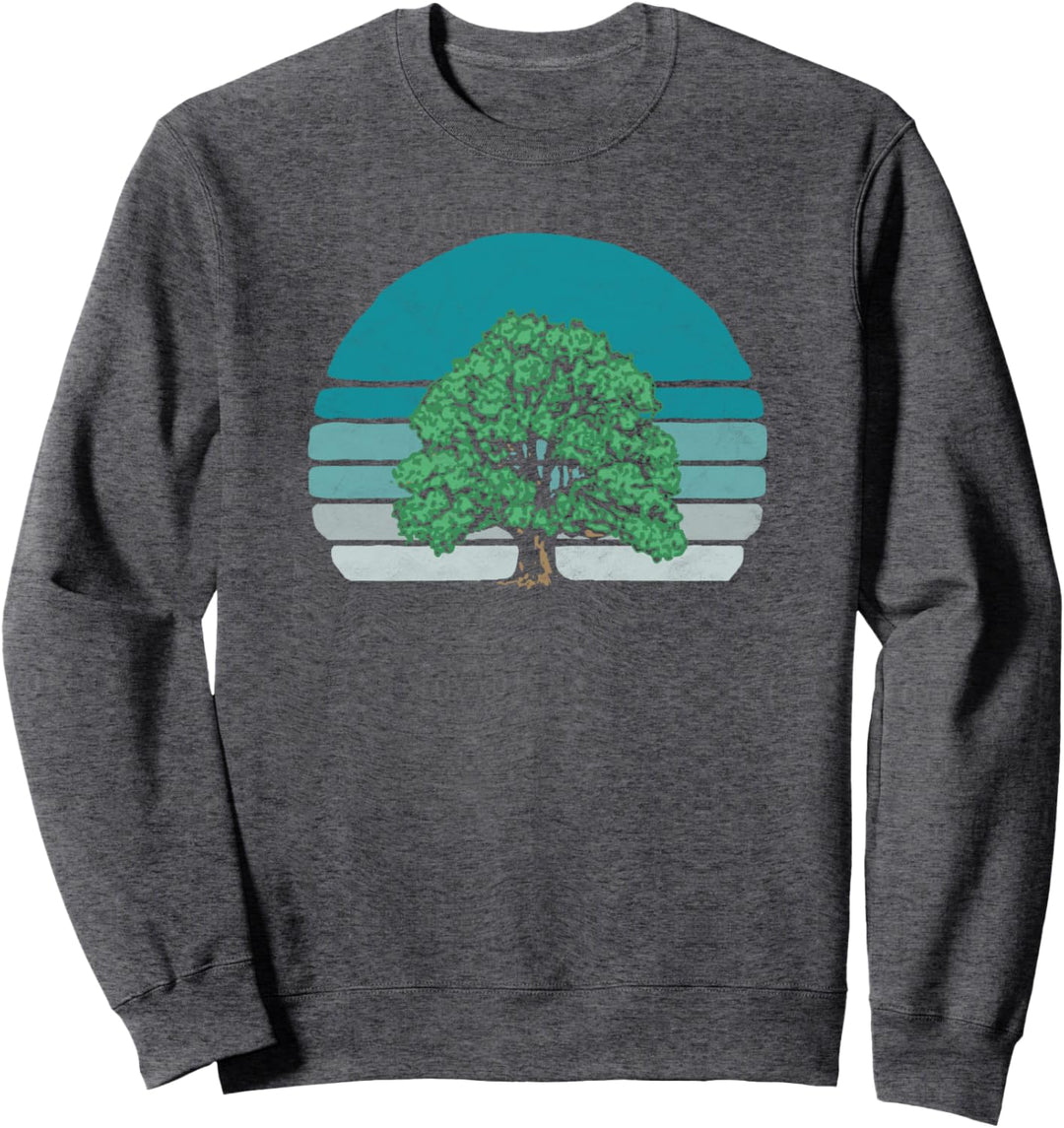 Sweet Oak Tree Sketch & Retro Sunset 80s Outdoor Graphic Sweatshirt