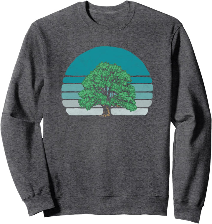 Sweet Oak Tree Sketch & Retro Sunset 80s Outdoor Graphic Sweatshirt