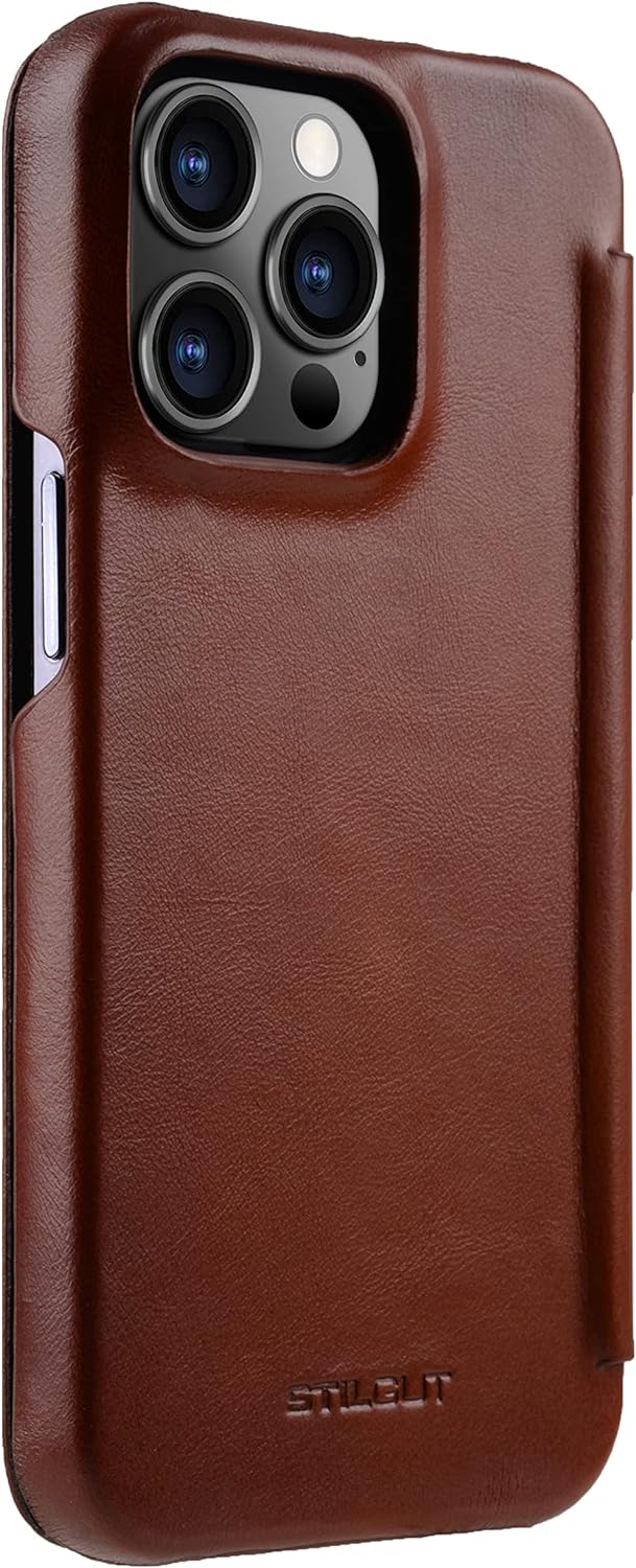 STILGUT Book Case kompatibel mit iPhone 13 Pro Max (6.7“) Hülle aus Leder zum Klappen, Klapphülle, H