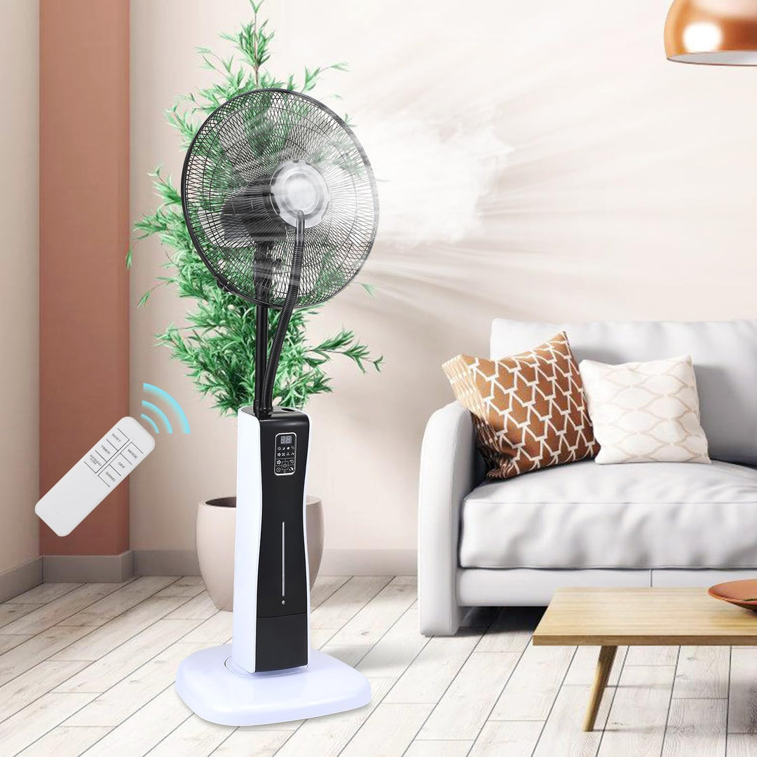 Eulenke Standventilator mit Wasser, Ventilator mit Nebelfunktion, 75W Sprühnebel Ventilator mit Fern