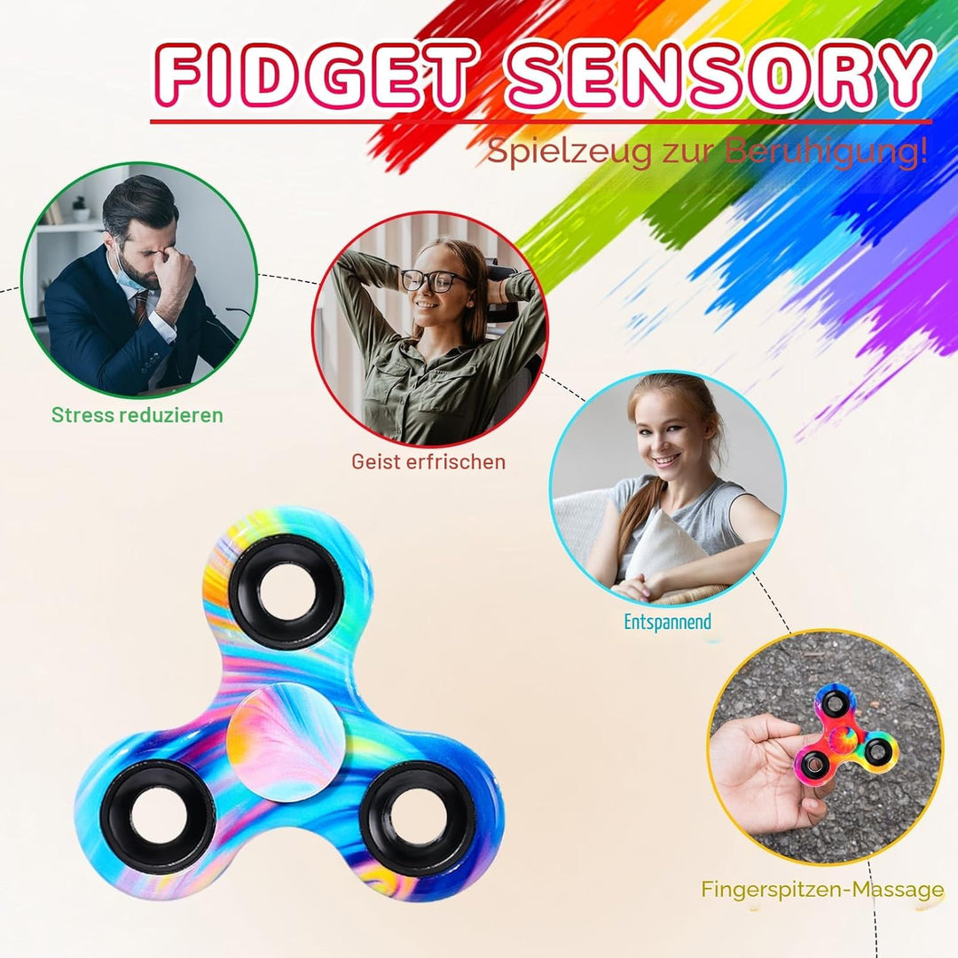 SCIONE 12er Pack Fidget Spinner - Premium Stressabbau-Set für Kinder (6,3 cm) | Farbige Finger Spinn