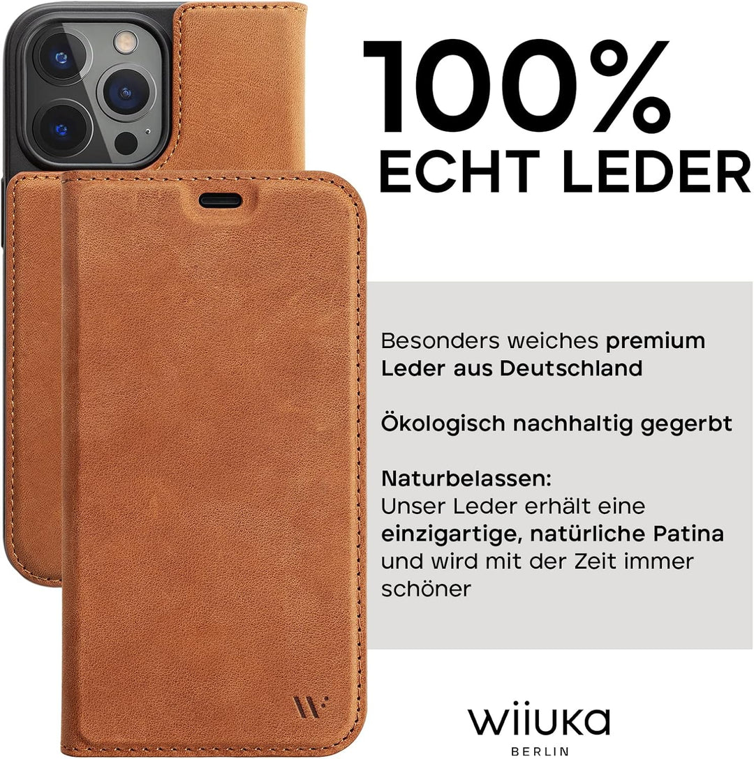 WIIUKA Hülle für iPhone 15 Pro Max, Leder aus Deutschland, mit Kartenfach, extra Dünn, Handyhülle mi