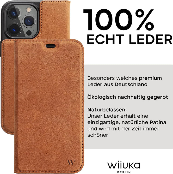 WIIUKA Hülle für iPhone 15 Pro Max, Leder aus Deutschland, mit Kartenfach, extra Dünn, Handyhülle mi