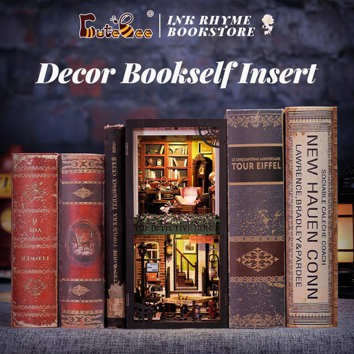 CUTEBEE Book Nook Kit mit Staubschutzhülle–DIY Puppenhäuser Miniatur Haus Kit mit LED-Licht,Booknook