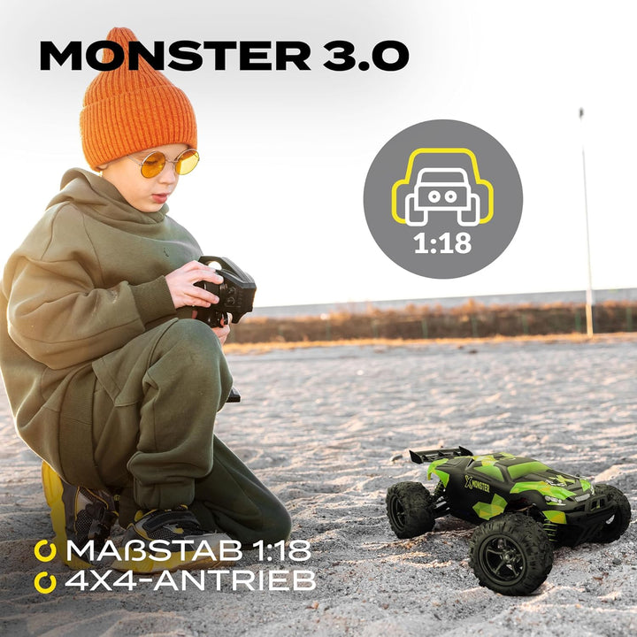 Overmax X-Monster 3.0 Truck Ferngesteuertes RC Auto 45 km/h, 1:18, 2 Akkus, Allrad, 100m Reichweite,