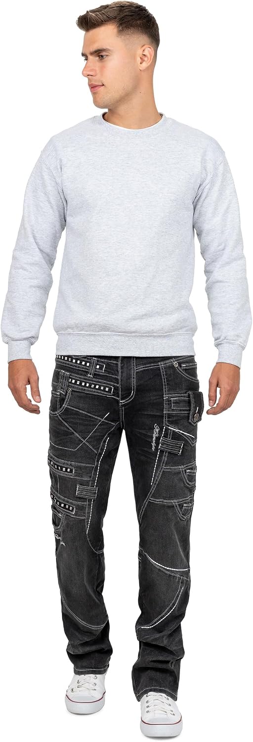 Kosmo Lupo Herren Jeans Extravagant Besondere Designs 29W / 32L Grau - 01, 29W / 32L Grau - 01
