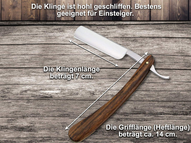 Solingen Schärf Paste im Rasiermesser Set mit extra breitem Leder Streichriemen und Holz Griff Rasie