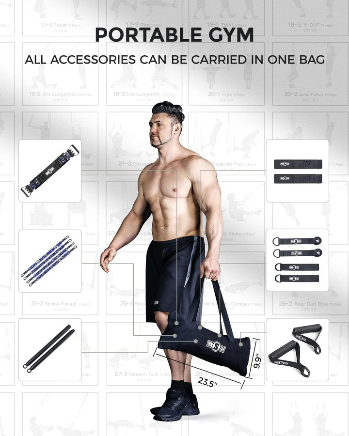 INNSTAR Tragbares Home Gym 3.0 Set, Widerstandsbänder Krafttraining mit Stange, Bankdrücken Brusttra